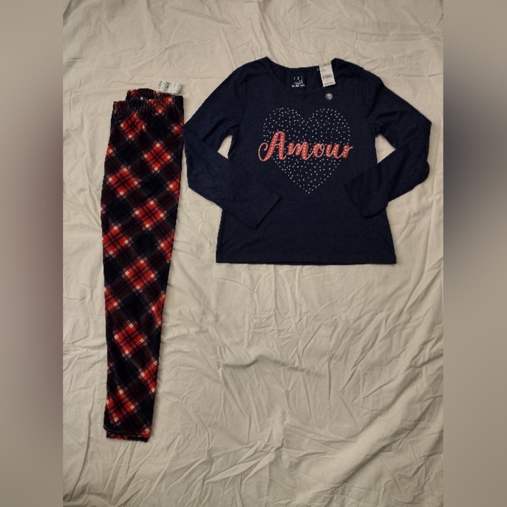 Kids Heart Design Matching Set - Navy and Red Plaid